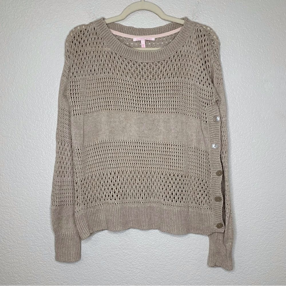 Victoria’s Secret Linen Blend Side Button Open Knit Sweater, Sz Medium - Picture 2 of 13